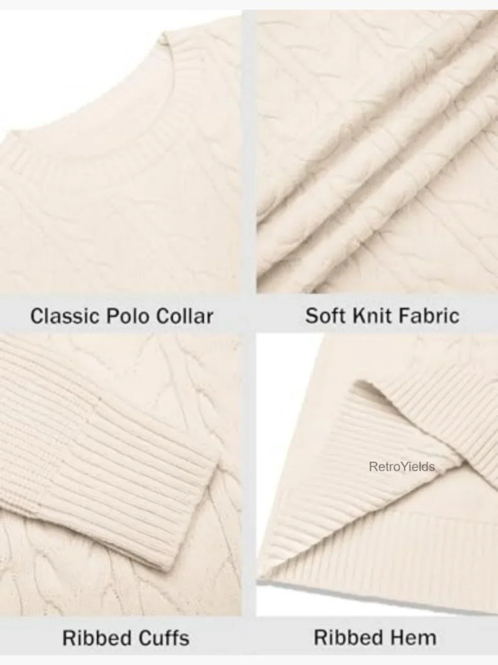 Mens Cable Knit Sweater Casual Long Sleeve Crewneck Pullover Fisherman Twist